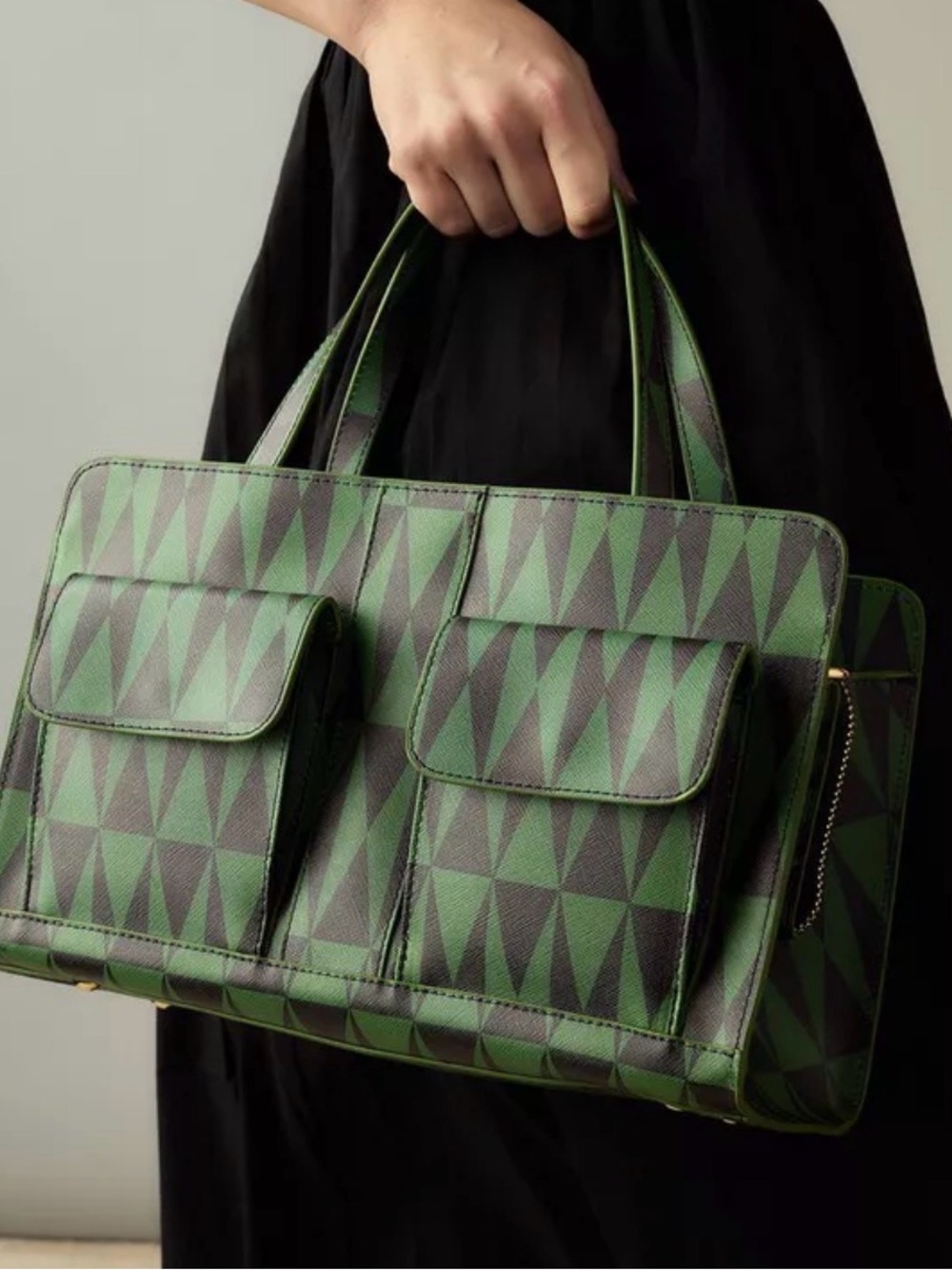 Cynthia Rowley Green and Black Geometric Satchel